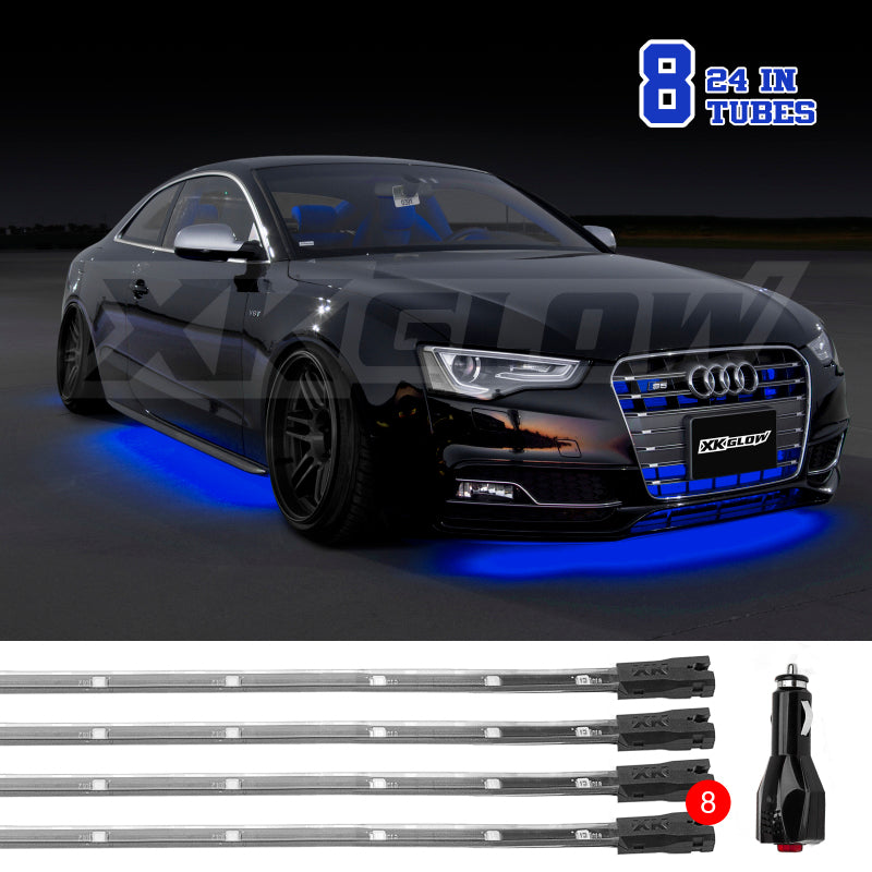 XK Glow Tube Single Color Underglow LED Accent Light Car/Truck Kit Blue - 8x24In-Light Accessories and Wiring-XKGLOW