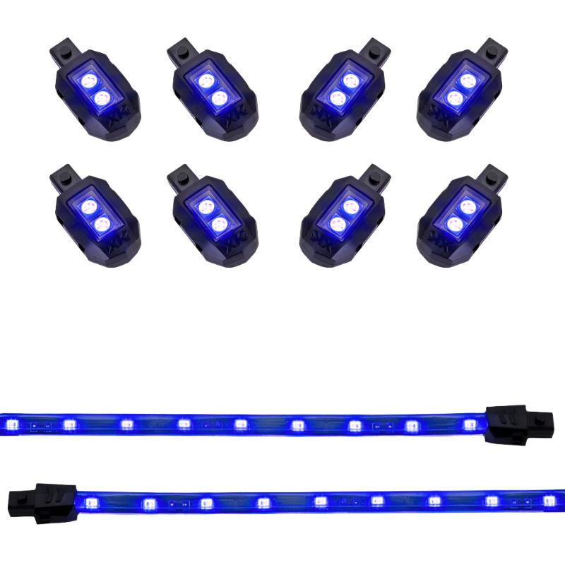 XK Glow Single Color XKGLOW LED Accent Light Motorcycle Kit Blue - 8xPod + 2x8InStrips-Light Accessories and Wiring-XKGLOW