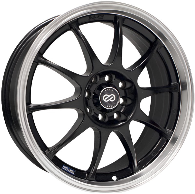 Enkei J10 15x6.5 4x100/114.3 38mm Offset 72.62mm Bore Dia Matte Black w/ Machined Lip Wheel-Wheels - Cast-Enkei