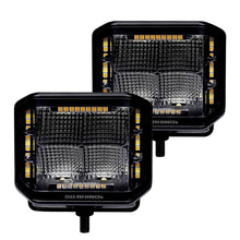 Load image into Gallery viewer, Go Rhino Xplor Blackout Combo Series Cube Sideline LED Flood Lights w/Amber 4x3 - Blk (Pair) Go Rhino