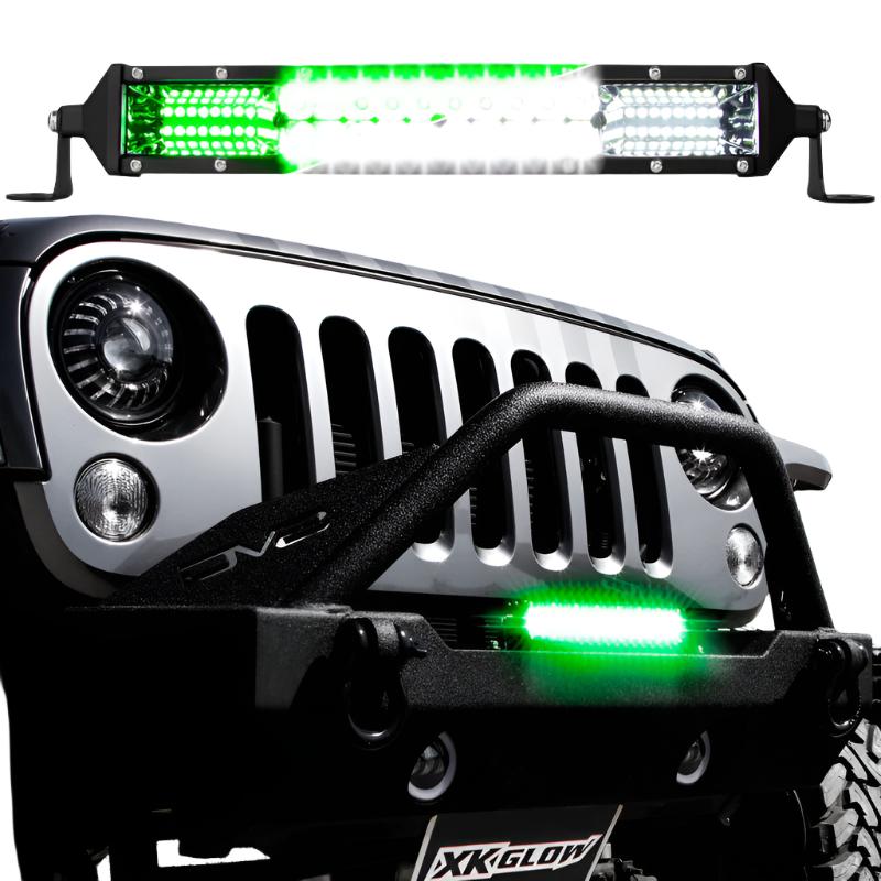 XK Glow 2-in-1 LED Light Bar w/ White and Hunting Green Flood and Spot Work Light 30In-Light Accessories and Wiring-XKGLOW