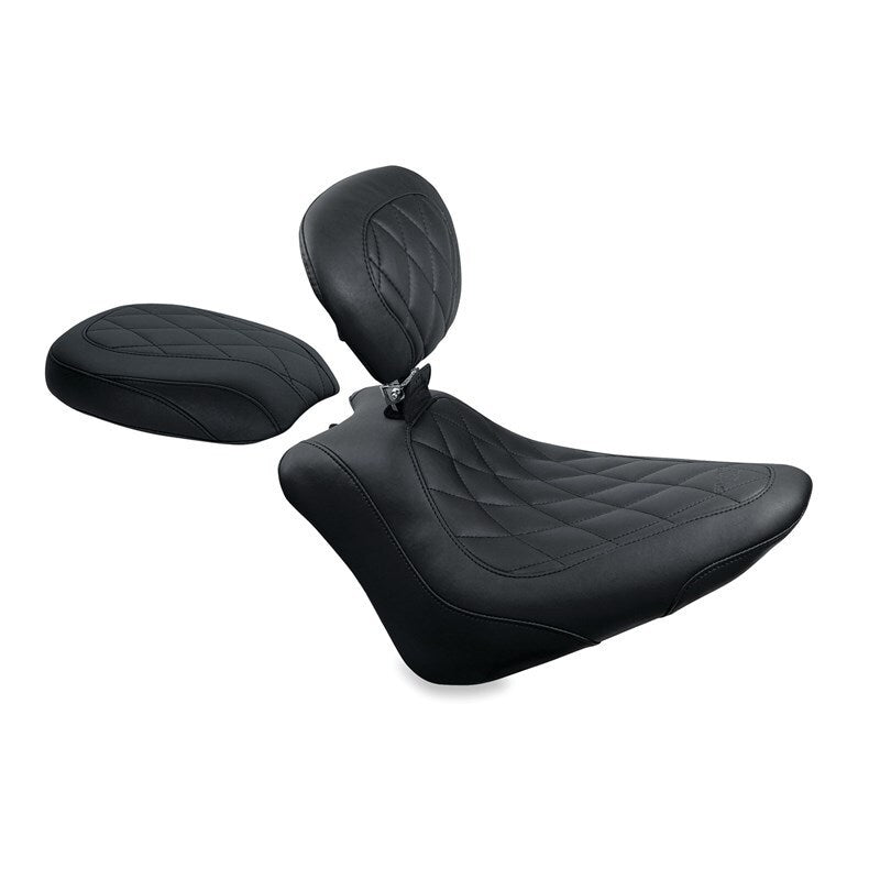 Mustang 11-13 Harley Blackline,12-17 Slim/Slim S Wide Touring Solo Seat w/Dr Backrest Diam - Black Mustang Motorcycle
