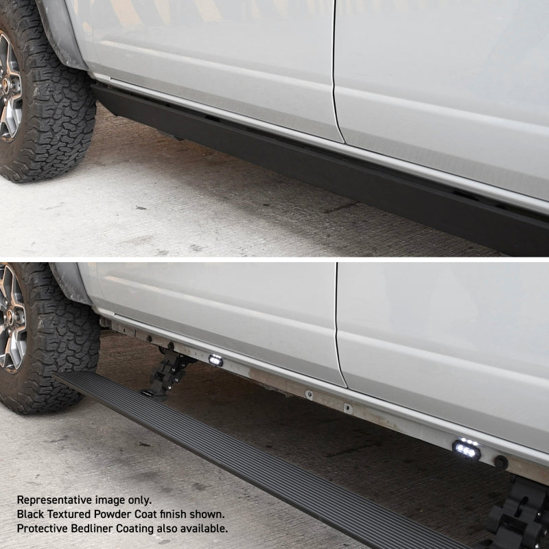 Go Rhino 21-23 Ford Bronco 4dr E-BOARD E1 Electric Running Board Kit (No Drill) - Bedliner Coating-Running Boards-Go Rhino
