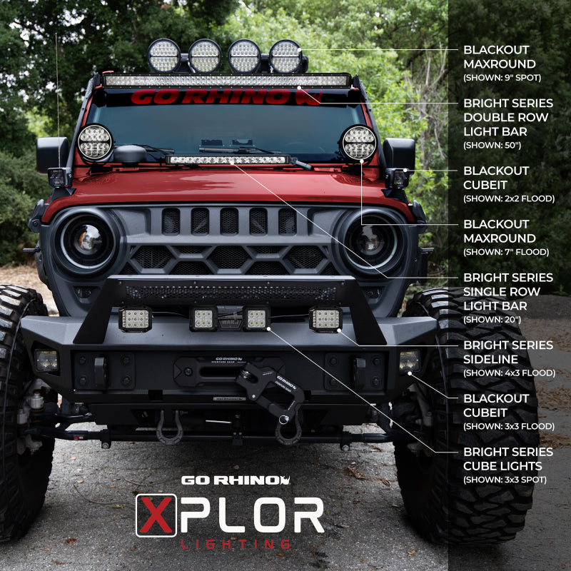 Go Rhino Xplor Bright Series Rectangle LED Flood Light Kit (Surface/Thread Std Mnt) 3x2 - Blk (Pair) Go Rhino