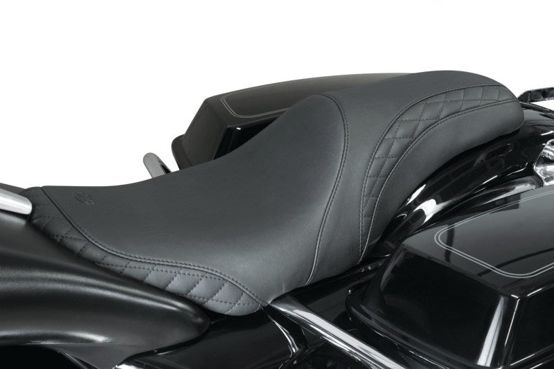 Mustang 08-21 Harley Electra Glide,Rd Glide,Rd King Tripper Fastback 1PC Seat w/Diam Stitch - Black Mustang Motorcycle