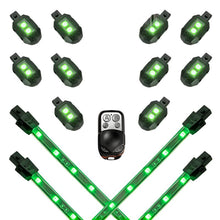 Load image into Gallery viewer, XK Glow Strips Single Color XKGLOW LED Accent Light Motorcycle Kit Green - 10xPod + 4x8In-Light Accessories and Wiring-XKGLOW