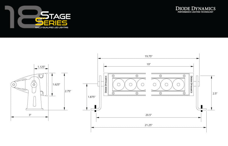 Diode Dynamics 18 In LED Light Bar Single Row Straight - Amber Combo Each Stage Series Diode Dynamics