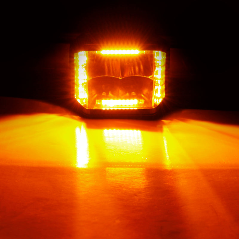 Go Rhino Xplor Blackout Combo Series Cube Sideline LED Spot Lights w/ Amber 4x3 - Blk (Pair) Go Rhino