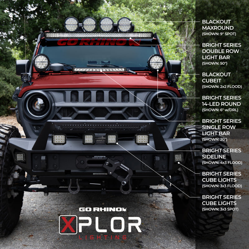 Go Rhino Xplor Bright Series Cube LED Flood Light Kit (Surface/Threaded Stud Mount) 3x3 - Blk (Pair) Go Rhino