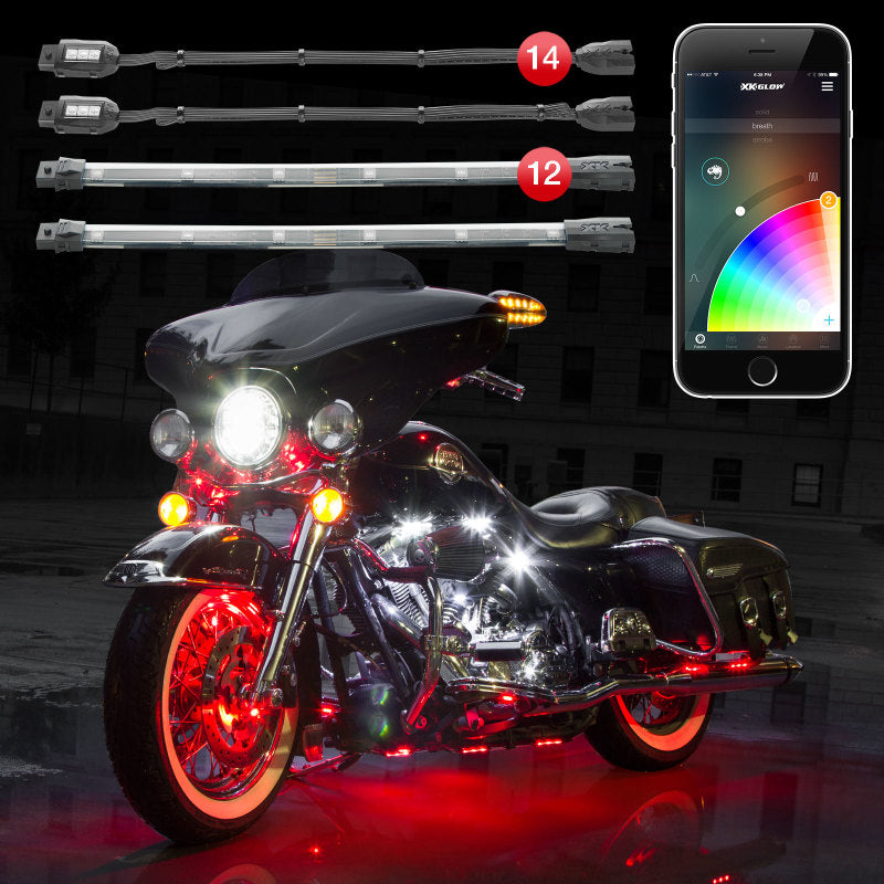 XK Glow Strip Million Color XKCHROME ATV/Motorcycle LED Accent Light Kit (14xPod + 12x10In)-Light Accessories and Wiring-XKGLOW