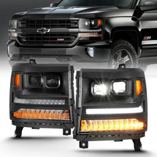 Load image into Gallery viewer, ANZO 16-18 Chevrolet Silverado 1500 LED Projector Headlights w/Plank Style Switchback Black w/ Amber ANZO