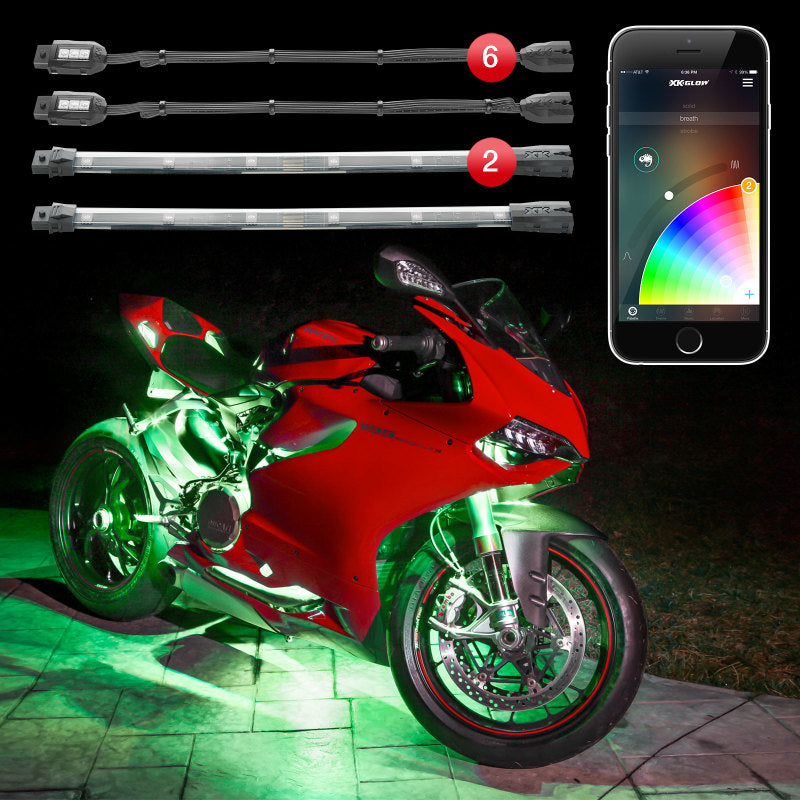 XK Glow Strip Million Color XKCHROME Smartphone App ATV/Motorcycle LED Light Kit 6xPod + 2x10In-Light Accessories and Wiring-XKGLOW