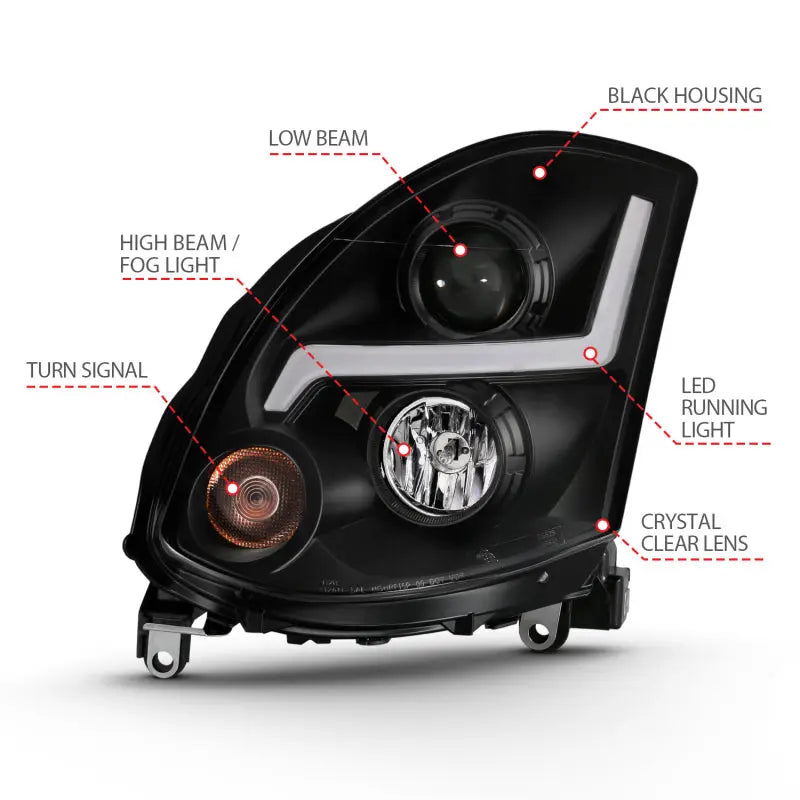 ANZO 2003-2007 Infiniti G35 Projector Headlight Plank Style Black (HID Compatible, No HID Kit ) ANZO