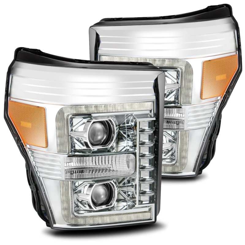 AlphaRex 11-16 Ford F-250 SD PRO-Series Projector Headlights Plank Style Design Chrome w/Seq Signal - Black Ops Auto Works