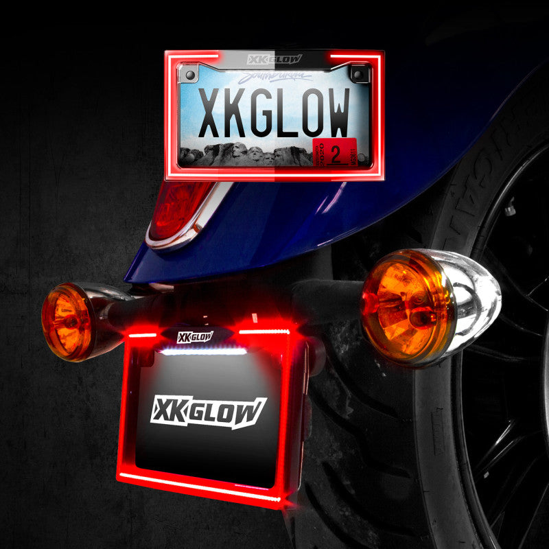 XK Glow Motorcycle License Plate Frame Light w/ Turn Signal - Chrome-Light Accessories and Wiring-XKGLOW