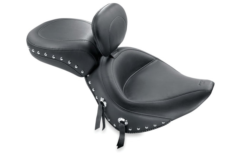 Mustang 84-06 Harley Standard Rear Tire Wide Touring Solo Seat w/Driver Backrest Studs - Black Mustang Motorcycle