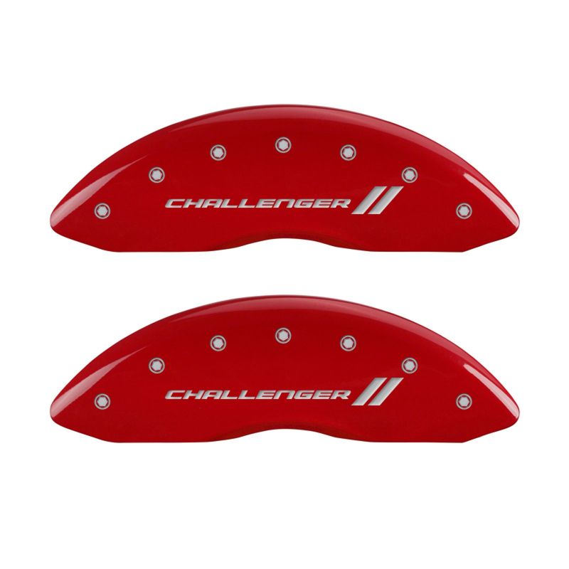 MGP 4 Caliper Covers Engraved Front & Rear With stripes/Challenger Red finish silver ch-Caliper Covers-MGP