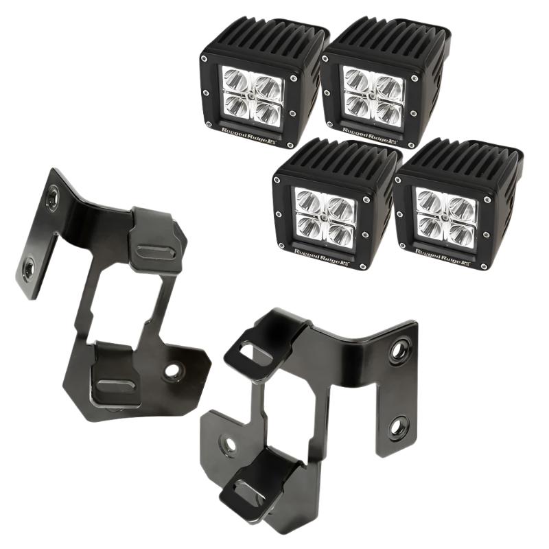 Rugged Ridge 07-18 Jeep Wrangler JK Semi-Gloss Black Square A-Pillar LED Light Mount Kit Rugged Ridge