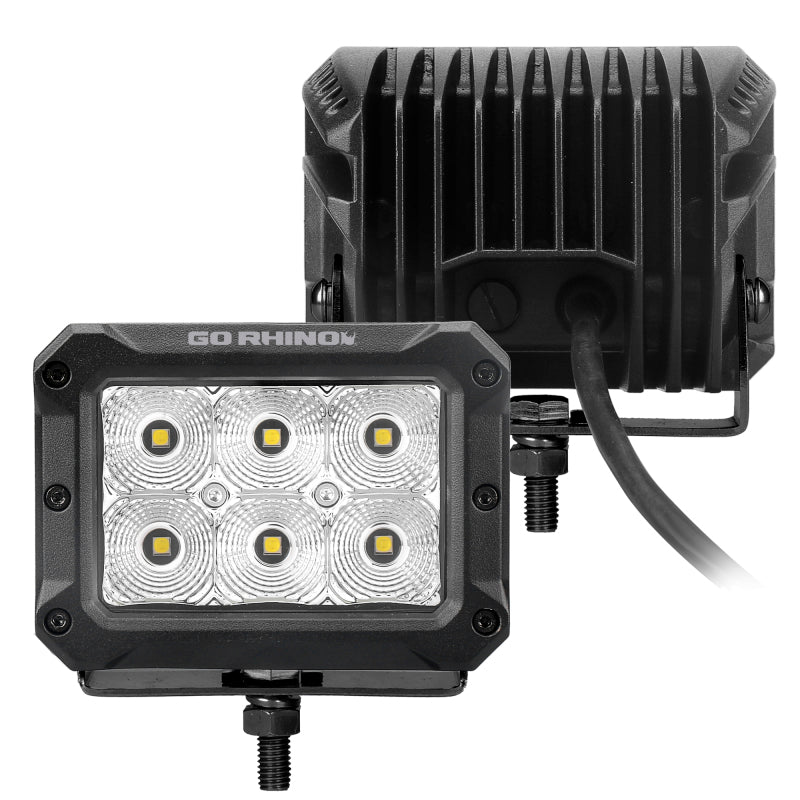 Go Rhino Xplor Bright Series Rectangle LED Flood Light Kit (Surface/Thread Std Mnt) 4x3 - Blk (Pair) Go Rhino