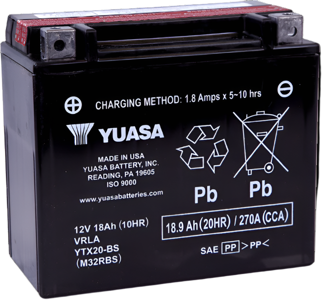 Yuasa YTX20-BS Maintenance Free AGM 12 Volt Battery (Bottle Supplied)-Batteries-Yuasa Battery