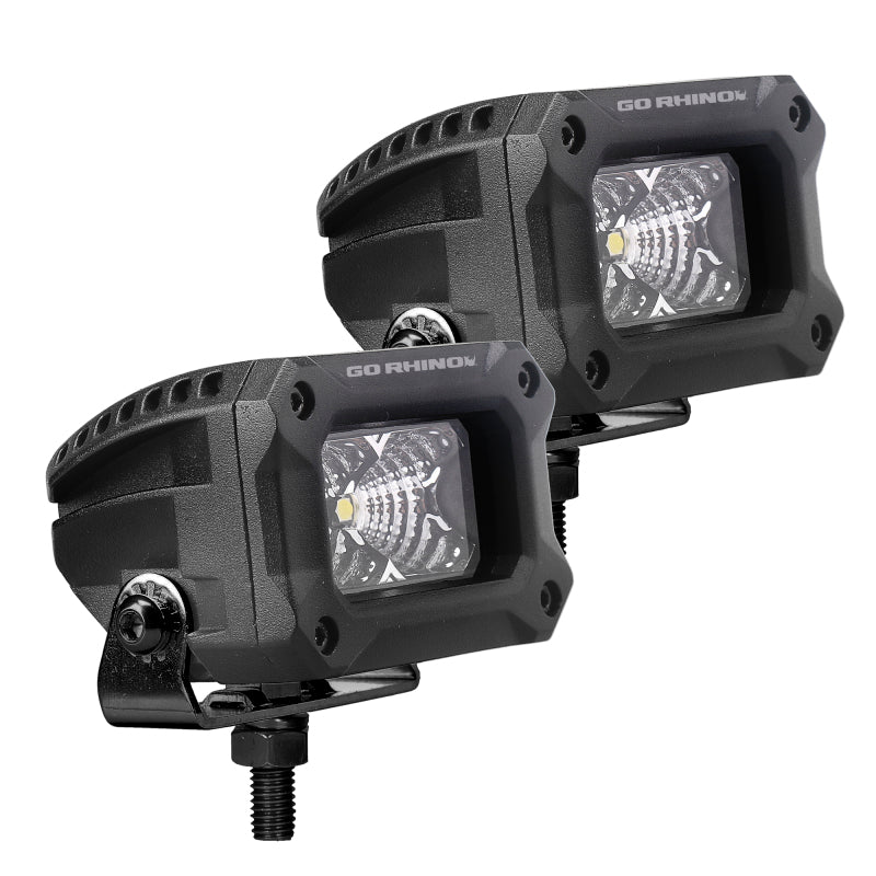 Go Rhino Xplor Bright Series Rectangle LED Flood Light Kit (Surface/Thread Std Mnt) 3x2 - Blk (Pair) Go Rhino