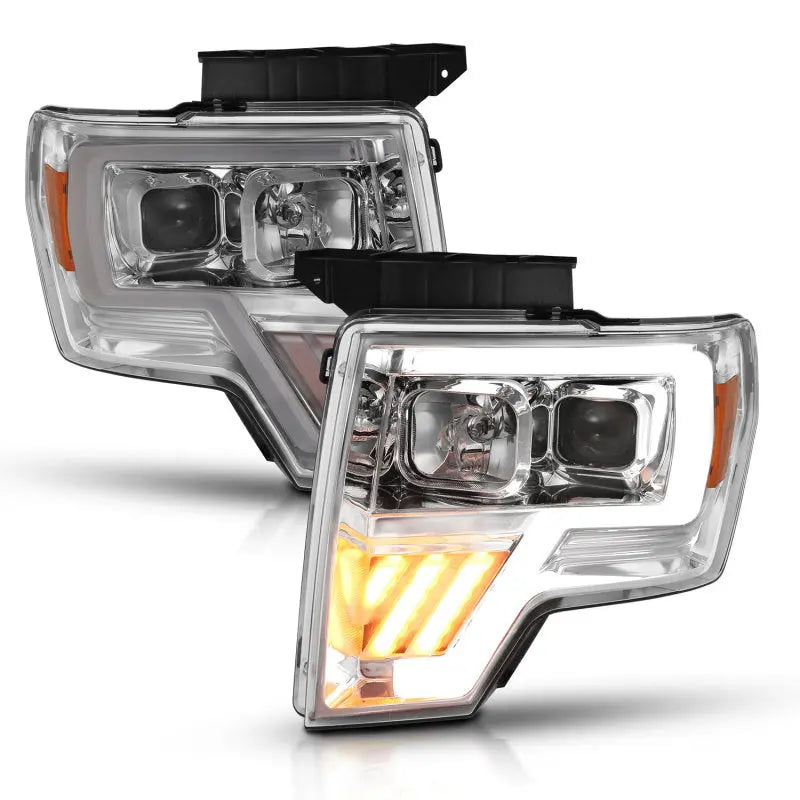 ANZO 2009-2014 Ford F-150 Projector Headlight Chrome Amber ANZO