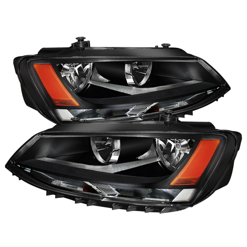 Xtune Volkswagen Jetta 11-14 Amber Crystal Headlights Black HD-JH-VJ11-AM-BK SPYDER