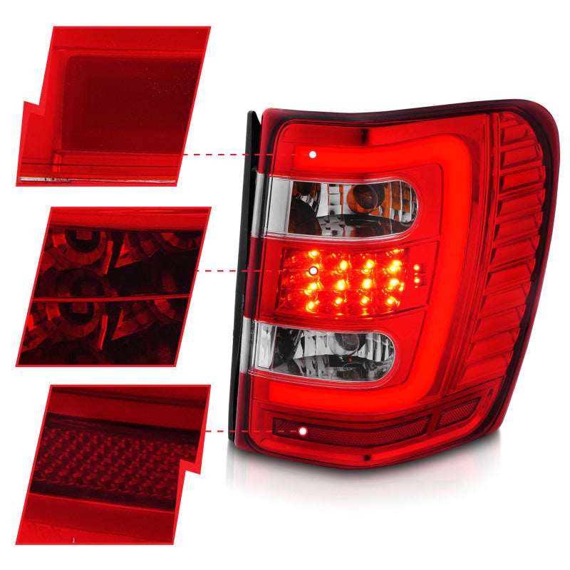 ANZO 1999-2004 Jeep Grand Cherokee LED Tail Lights w/ Light Bar Chrome Housing Red/Clear Lens-Tail Lights-ANZO