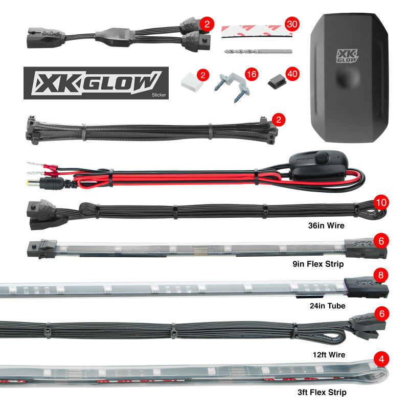 XK Glow Strip Million Color XKCHROME App Undercar Kit (8x24In Tube + 6x10In Strip + 4x36In)-Light Accessories and Wiring-XKGLOW