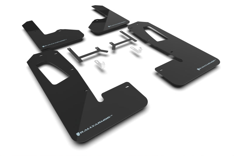 Rally Armor 2022+ Rivian R1S Black UR Mud Flap w/ Light Blue Logo-Mud Flaps-Rally Armor