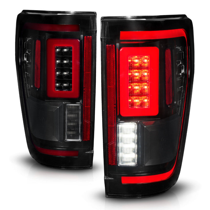 ANZO 21-23 Ford F-150 LED Taillights Seq. Signal w/BLIS Cover - Black Smoke ANZO