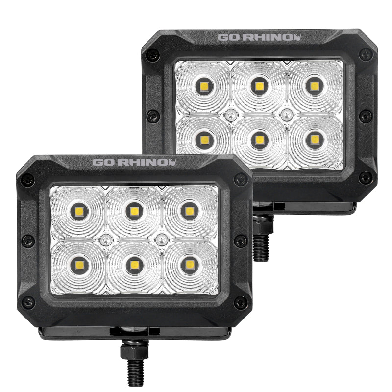 Go Rhino Xplor Bright Series Rectangle LED Flood Light Kit (Surface/Thread Std Mnt) 4x3 - Blk (Pair) Go Rhino
