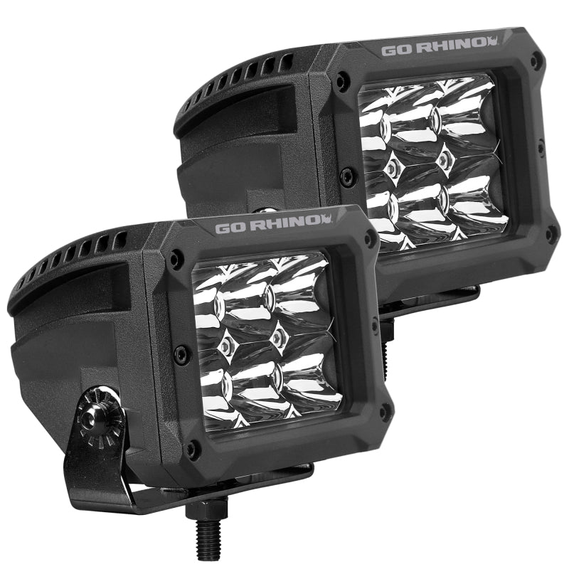 Go Rhino Xplor Bright Series Rectangle LED Spot Light Kit (Surface/Thread Stud Mnt) 4x3 - Blk (Pair) Go Rhino