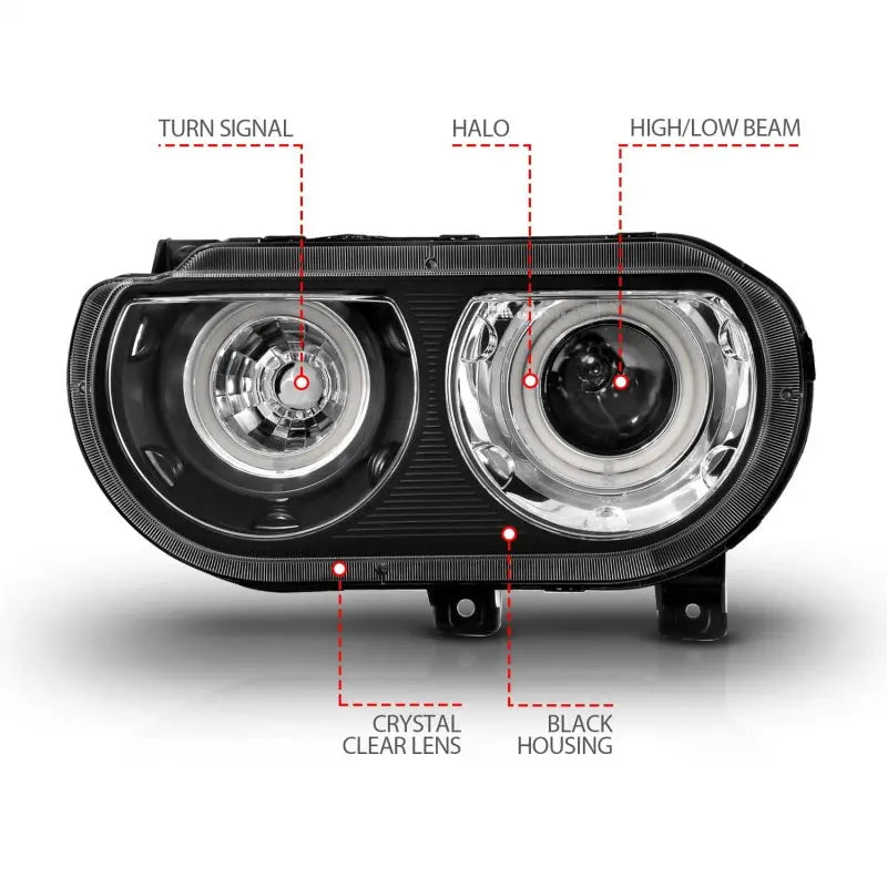 ANZO 2008-2014 Dodge Challenger Projector Headlights w/ Halo Black (CCFL) ANZO