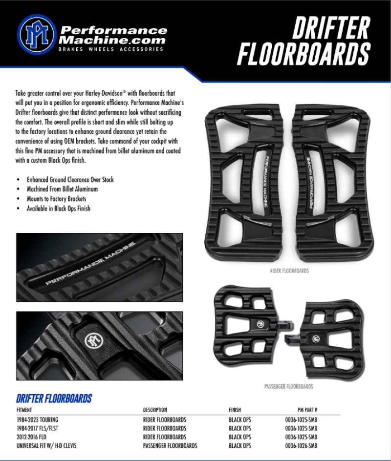 Performance Machine Floorboard Assembly Rider Drifter - Black Ops-Footpegs-Performance Machine