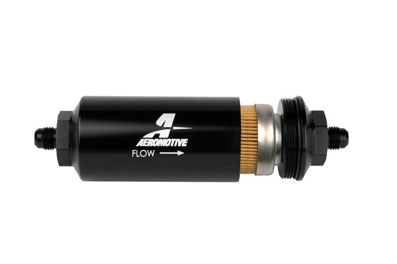 Aeromotive In-Line Filter - (AN-6 Male) 10 Micron Fabric Element Bright Dip Black Finish - Black Ops Auto Works