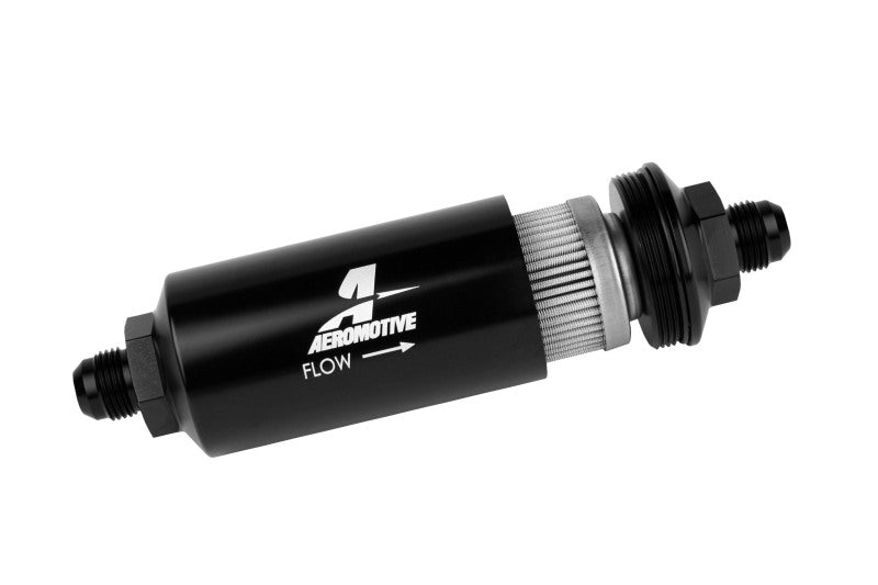 Aeromotive In-Line Filter - (AN -8 Male) 40 Micron Stainless Mesh Element Bright Dip Black Finish - Black Ops Auto Works