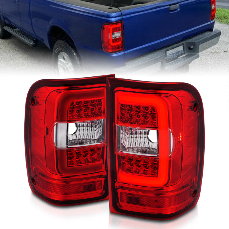 ANZO 2001-2011 Ford Ranger LED Tail Lights w/ Light Bar Chrome Housing Red/Clear Lens-Tail Lights-ANZO