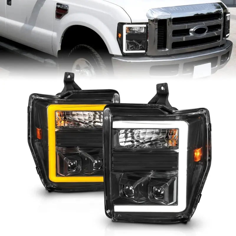 ANZO 08-10 Ford F-250 - F-550 Super Duty Projector Headlights w/ Light Bar Switchback Black Housing ANZO ANZ111586