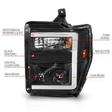 Load image into Gallery viewer, ANZO 08-10 Ford F-250 - F-550 Super Duty Projector Headlights w/ Light Bar Switchback Black Housing ANZO ANZ111586