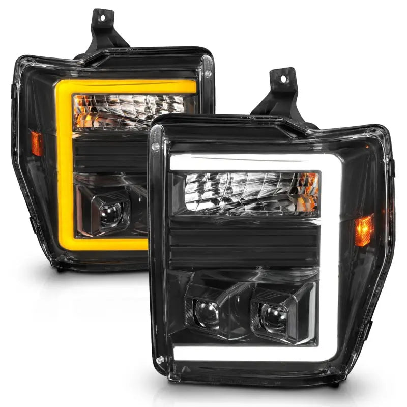 ANZO 08-10 Ford F-250 - F-550 Super Duty Projector Headlights w/ Light Bar Switchback Black Housing ANZO ANZ111586