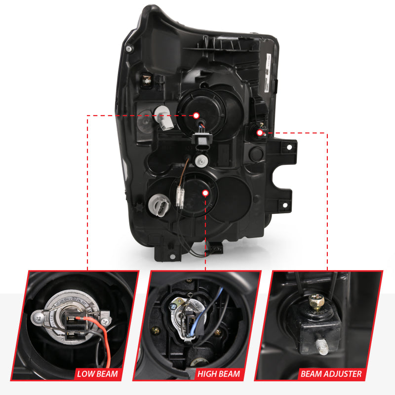 ANZO 11-16 Ford F-250/F-350/F-450 Projector Headlights w/ Plank Style Switchback Chrome w/Amber ANZO ANZ111407