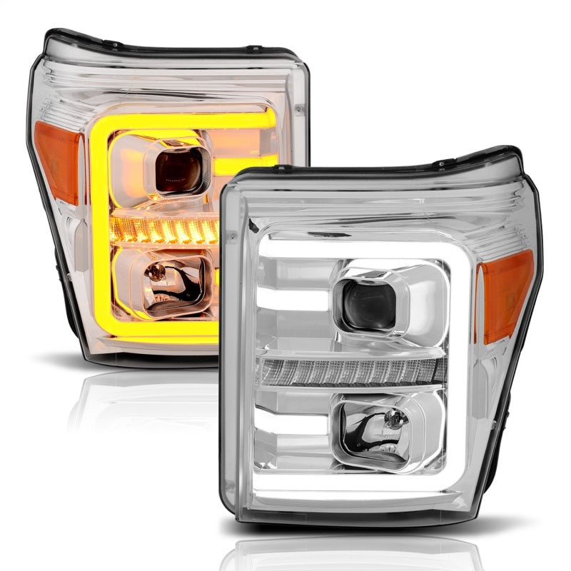 ANZO 11-16 Ford F-250/F-350/F-450 Projector Headlights w/ Plank Style Switchback Chrome w/Amber ANZO ANZ111407