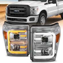 Load image into Gallery viewer, ANZO 11-16 Ford F-250/F-350/F-450 Projector Headlights w/ Plank Style Switchback Chrome w/Amber ANZO ANZ111407
