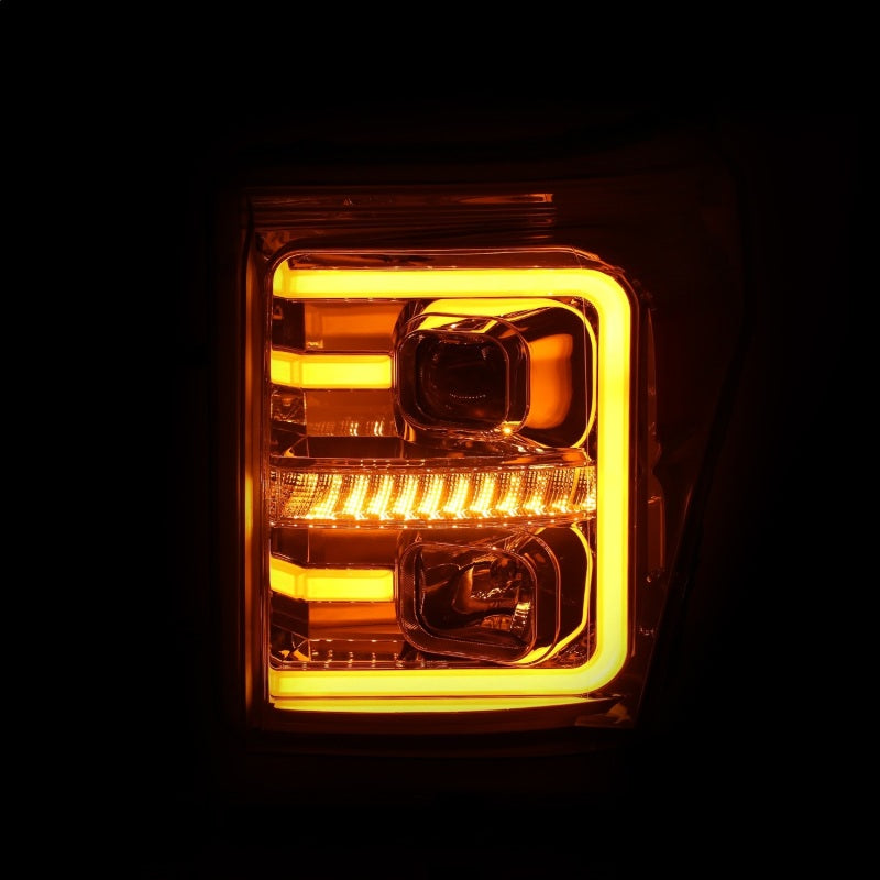 ANZO 11-16 Ford F-250/F-350/F-450 Projector Headlights w/ Plank Style Switchback Chrome w/Amber ANZO ANZ111407