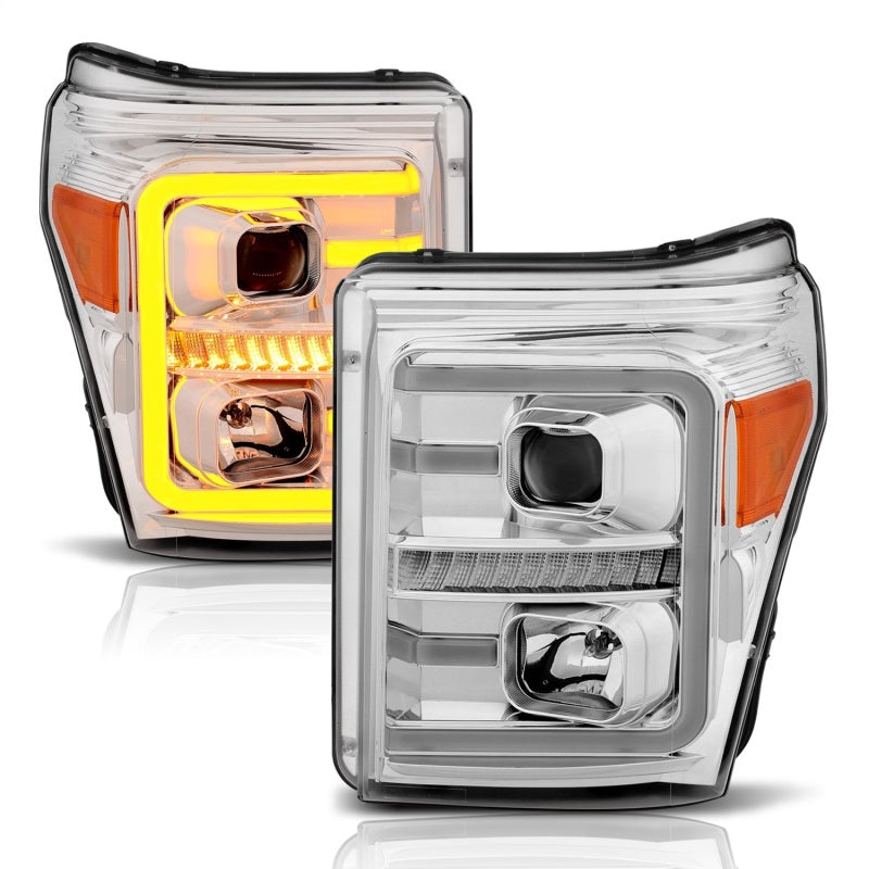ANZO 11-16 Ford F-250/F-350/F-450 Projector Headlights w/ Plank Style Switchback Chrome w/Amber ANZO ANZ111407