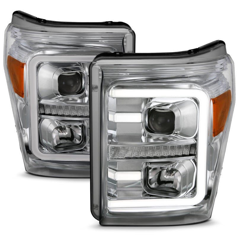 ANZO 11-16 Ford F-250/F-350/F-450 Projector Headlights w/ Plank Style Switchback Chrome w/Amber ANZO ANZ111407