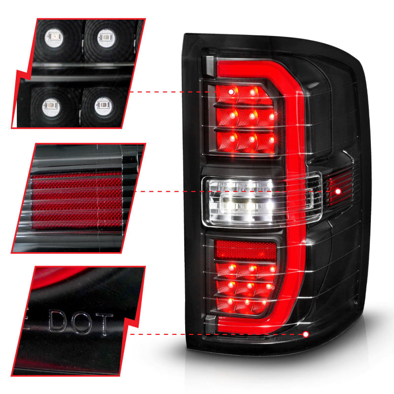 ANZO 14-18 GMC Sierra 1500 Full LED Taillights Black Housing Clear Lens (w/C Light Bars) ANZO ANZ311464