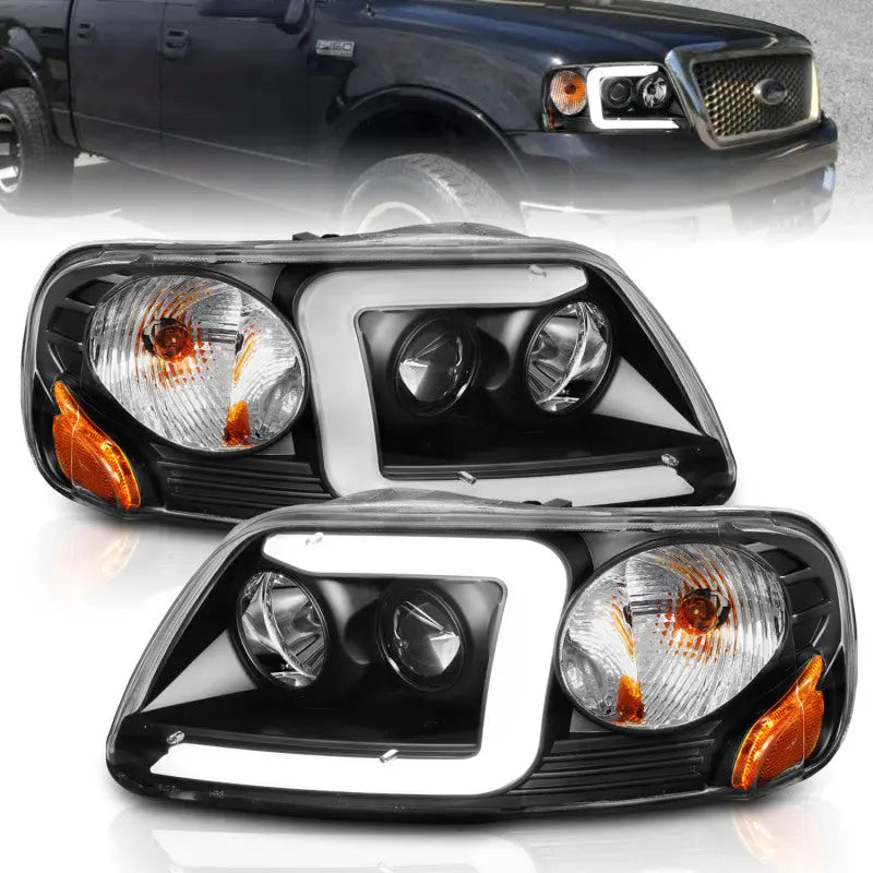ANZO 1997-2003 Ford F-150 Projector Headlights w/ Light Bar Black Housing ANZO ANZ111503