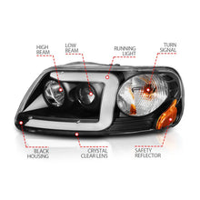 Load image into Gallery viewer, ANZO 1997-2003 Ford F-150 Projector Headlights w/ Light Bar Black Housing ANZO ANZ111503